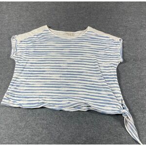 Chicos Top Women's 3 2XL‎ White Blue Striped Sequin Tie Up Cropped Stretch Beach